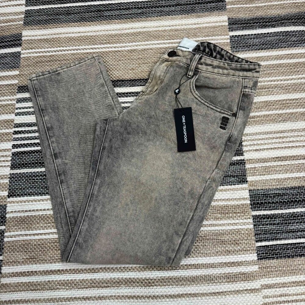One Teaspoon Women's Trucker Low Waist Straight Leg Jeans Cotton Blend Gray 29